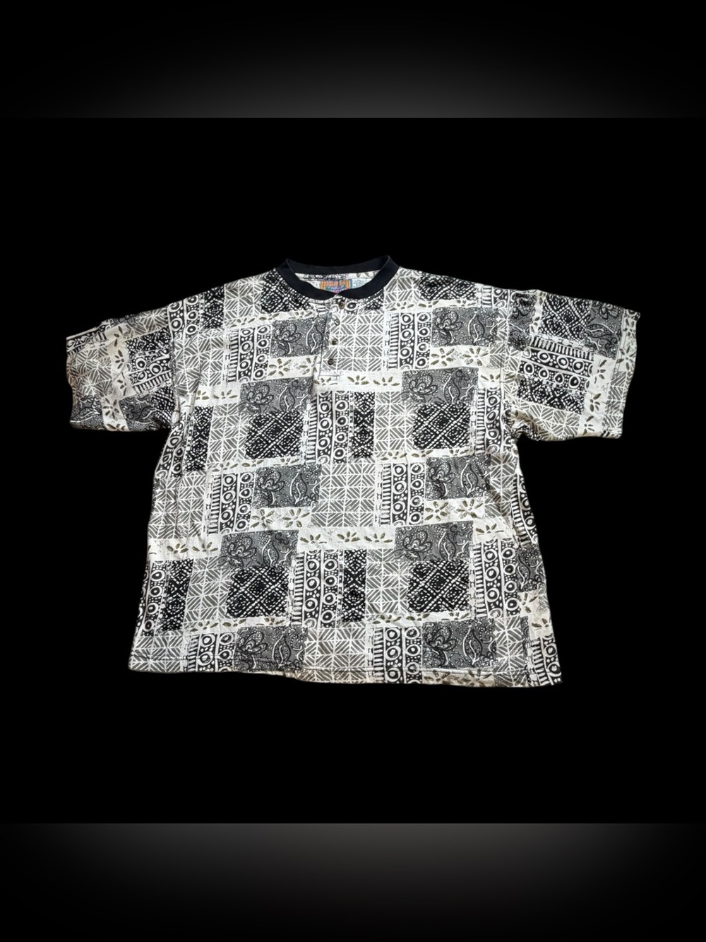 Highland Outfitters 90s Vintage Patchwork Henley Streetwear Shirt Sz XL